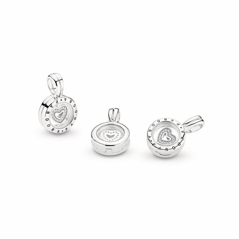 Pandora Floating Locket Charm Ireland - Sterling Silver/Glass/Cubic Zirconia - 068391BED